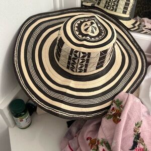 Striped Black and White Woven Hat